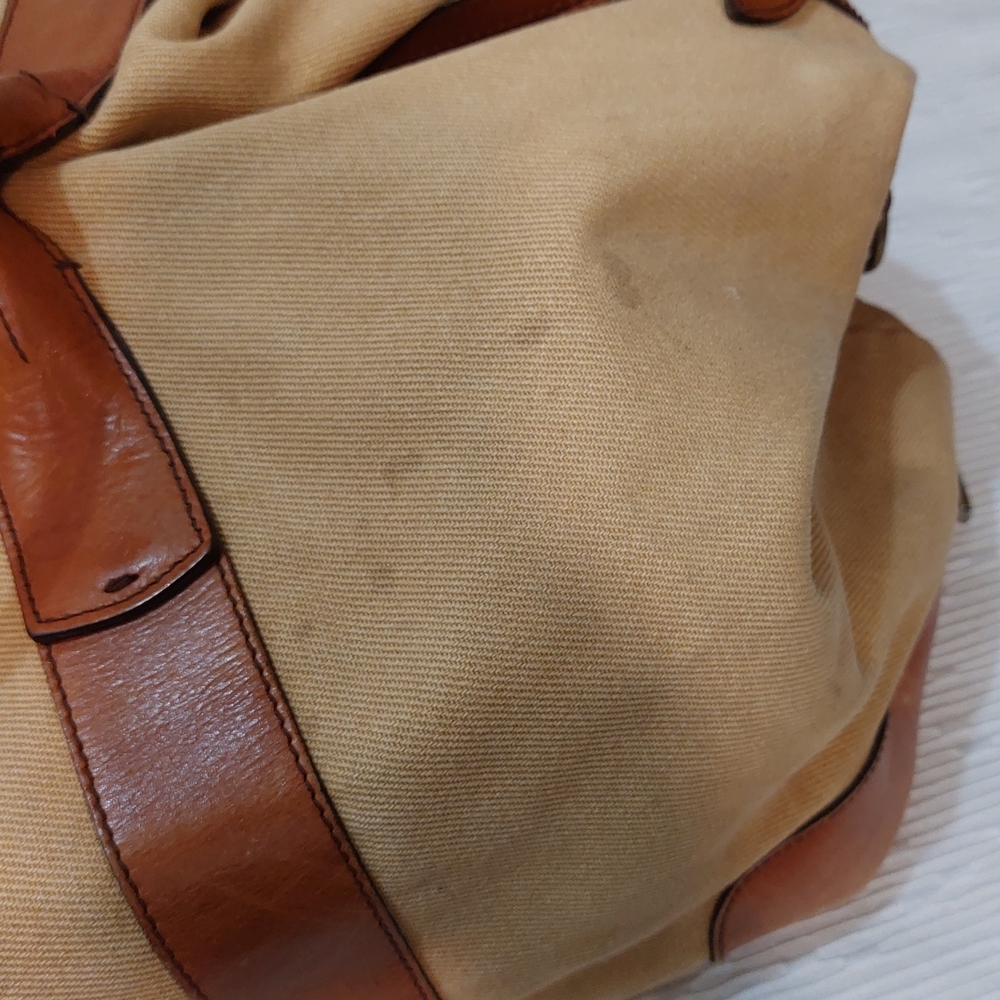 Polo by Ralph Lauren Beige Canvas Duffle with Brown Leather Trim - Picture 7 of 13